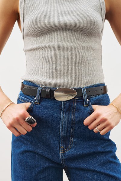 OVAL METAL TOKALI KEMER SİYAH 