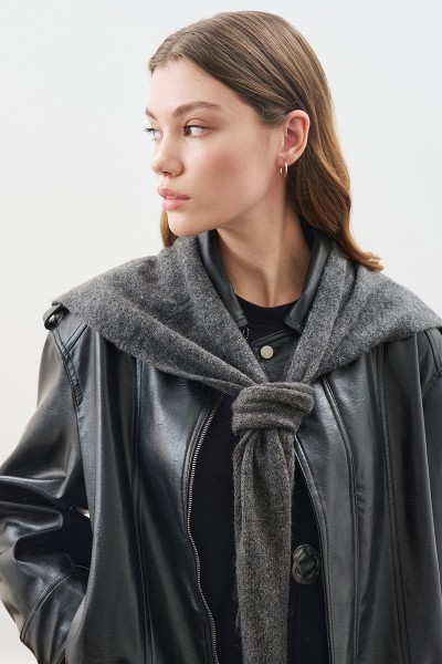 WIDE COLLAR KNITWEAR SHAWL ANTHRACITE 