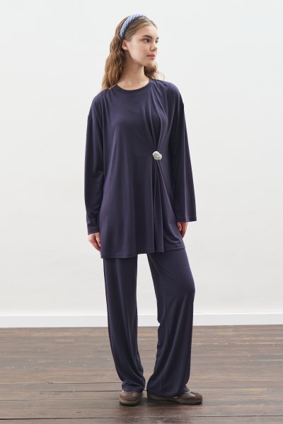 DÜĞÜM TASARIMLI PANTOLONLU TAKIM LACİVERT 