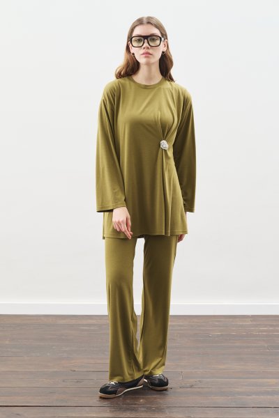 DÜĞÜM TASARIMLI PANTOLONLU TAKIM YEŞİL 