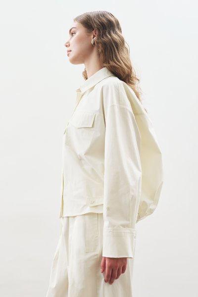 DİKİŞ DETAYLI BOMBER GÖMLEK EKRU 