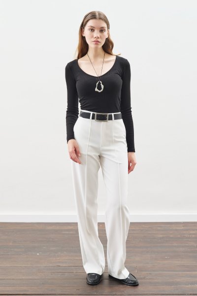 ÖNDEN DİKİŞLİ STRAIGHT PANTOLON BEYAZ 