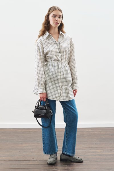 DESENLİ POPLİN TUNİK EKRU 