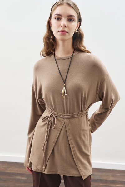 BELİ BAĞLAMA TASARIMLI BLUZ VİZON 