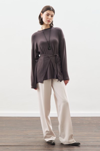 BELİ BAĞLAMA TASARIMLI BLUZ ANTRASİT 