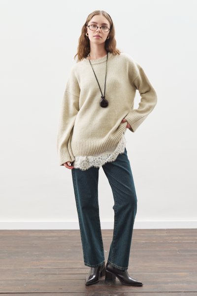 DANTEL ŞERİTLİ ASKILI BLUZ EKRU 