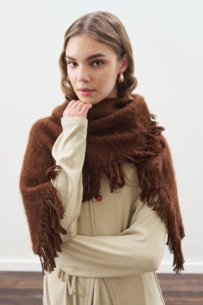 FRINGED SCARF BROWN 