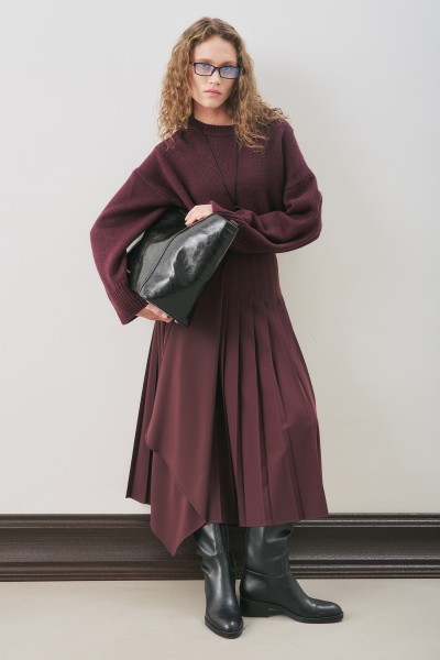ENVELOP PLEATED SKIRT BURGUNDY 