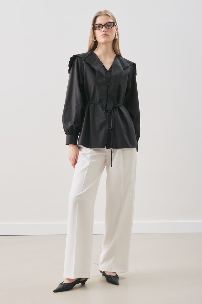 NAKIŞLI GENİŞ YAKA GÖMLEK SİYAH 