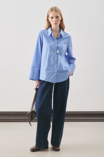 Wide Cuff Striped Shirt Blue Stripe 