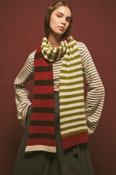 STRIPED LONG SCARF GREEN 
