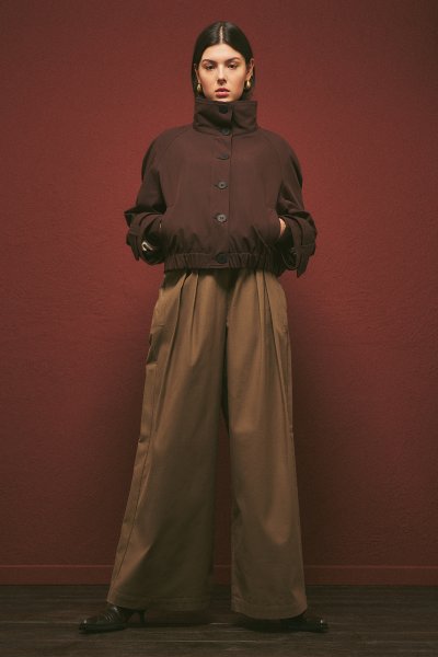 GENİŞ PİLELİ GABARDİN PANTOLON HAKİ 