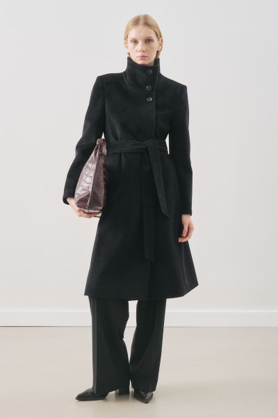 PREMIUM KAŞE TRENCH TASARIMLI KABAN SİYAH 