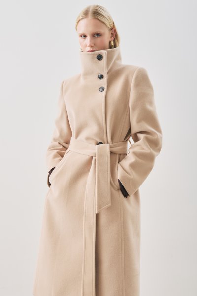 PREMIUM KAŞE TRENCH TASARIMLI KABAN BEJ 