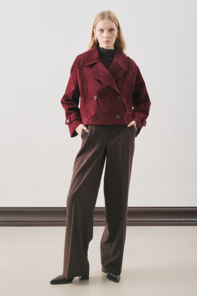 SÜET TRENÇ CEKET BORDO 