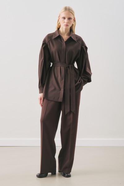 GENİŞ KOL KEMERLİ GÖMLEK ACI KAHVE 