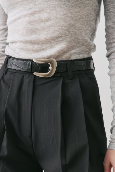CROCODILE EFFECT LEATHER BELT BLACK 