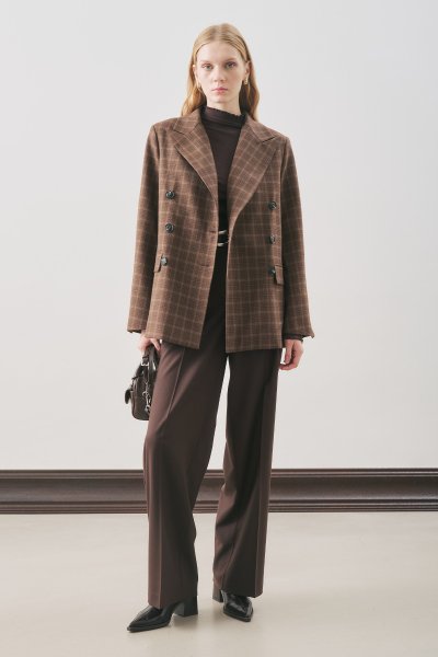 KRUVAZE EKOSE BLAZER CEKET KAHVERENGİ 