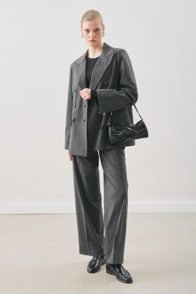 KRUVAZE EKOSE BLAZER CEKET GRİ 