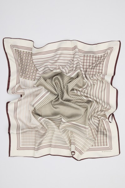 PATTERNED MEDIUM SATIN SCARF CLASSIC BEIGE 