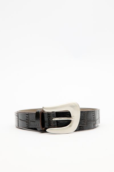 CROCODILE EFFECT LEATHER BELT BROWN 