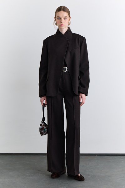 KLASİK PİLELİ KUMAŞ PANTOLON KAHVERENGİ 