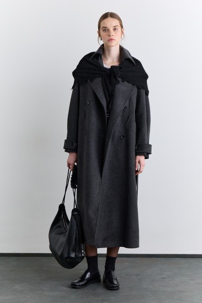 DOUBLE-BREASTED WIDE COLLAR COAT ANTHRACITE 