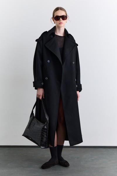 DOUBLE-BREASTED WIDE COLLAR COAT BLACK 