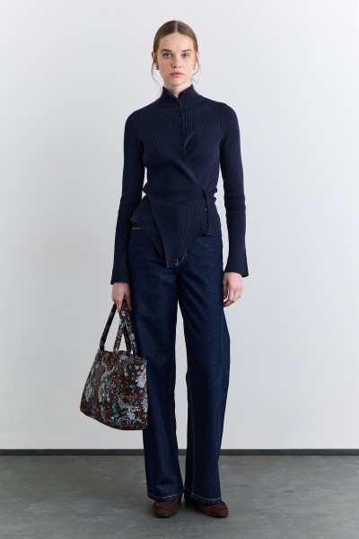 CROSSED FRONT CARDIGAN NAVY 