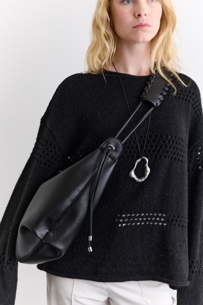 ÖRGÜ DETAYLI TOTE ÇANTA SİYAH 