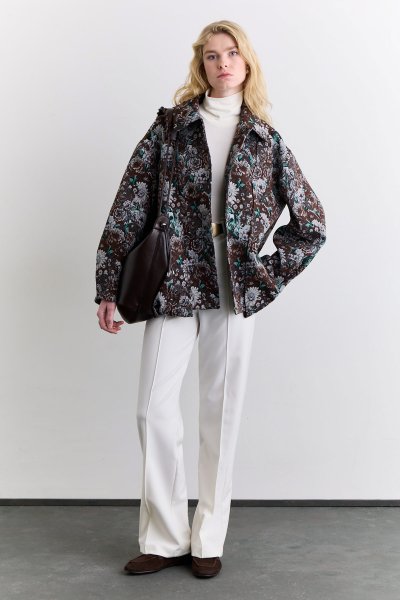 JACQUARD PATTERNED DESIGNER JACKET BROWN 
