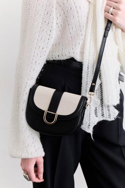 KANVAS DETAYLI TOKALI ÇANTA SİYAH 