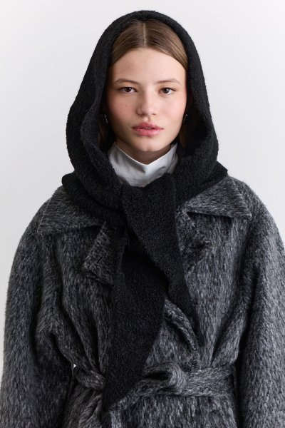 SOFT TEXTURED TIE-DETAIL HOOD BLACK 