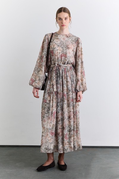 GENİŞ KOL DESENLİ ELBİSE BOUQUET 