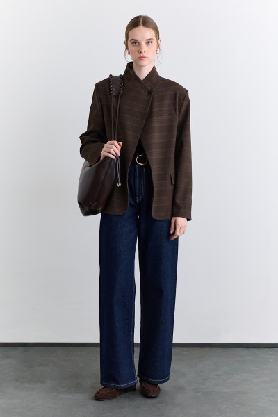 YÜKSEK YAKA BLAZER CEKET EKOSE 