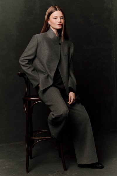 YÜKSEK YAKA BLAZER CEKET GRİ 