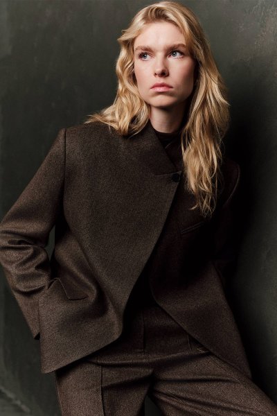 YÜKSEK YAKA BLAZER CEKET VİZON 