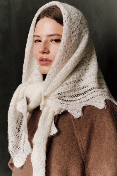 AJUR ÖRGÜ GENİŞ ŞAL EKRU 