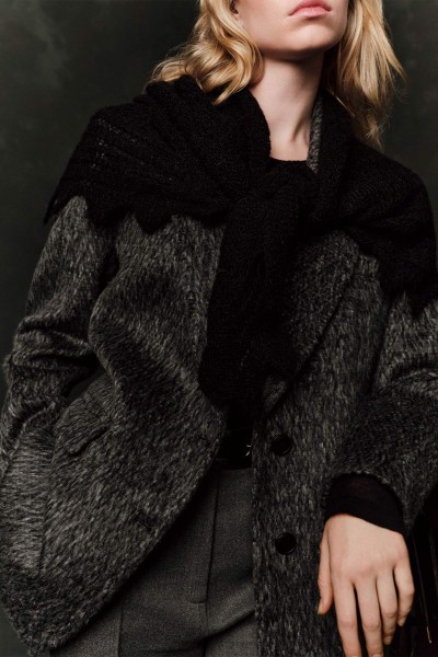 AJOUR KNIT WIDE SHAWL BLACK 