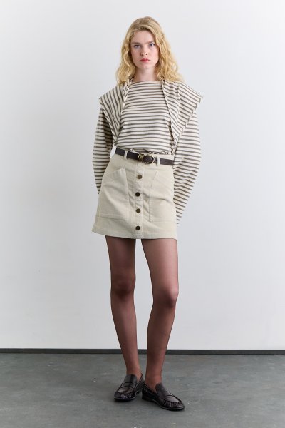 FİTİLLİ KADİFE MİNİ ETEK VANİLYA 