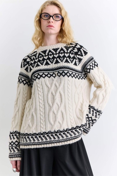NORDIC PATTERN SWEATER ECRU 