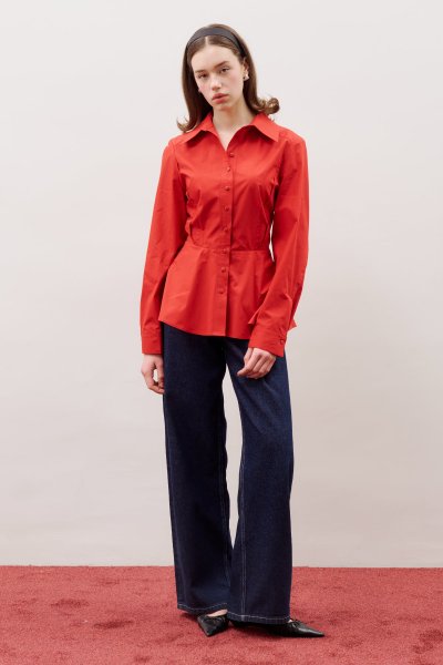 FITTED PEPLUM SHIRT RED