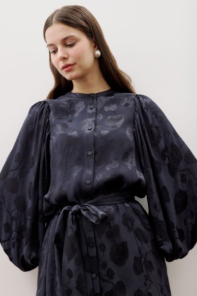 JAKARLI SATEN GÖMLEK LACİVERT 