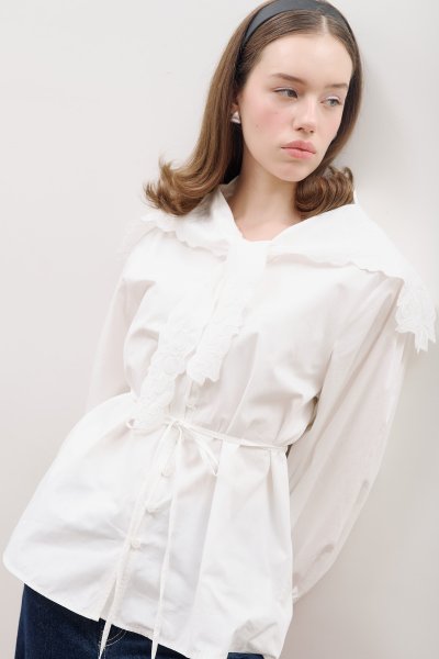 NAKIŞLI GENİŞ YAKA GÖMLEK EKRU 