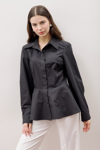 FITTED PEPLUM SHIRT BLACK