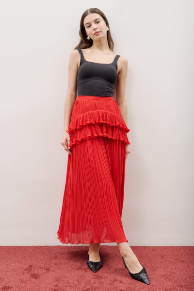 MILA PLEATED FOLDED SKIRT RED