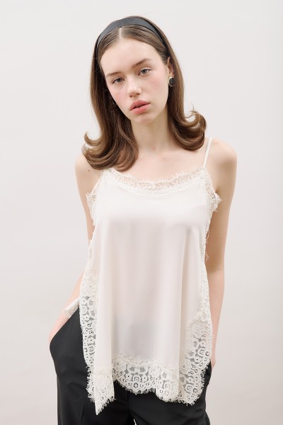 LACE-STRIP STRAP BLOUSE ECRU