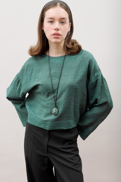 ROUND NECK CROP BLOUSE GREEN 