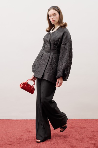 JACQUARD ORGANZA KIMONO BLACK 