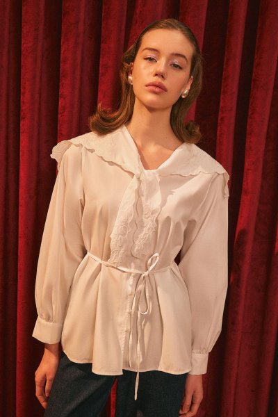 EMBROIDERED WIDE-COLLAR SHIRT ECRU 